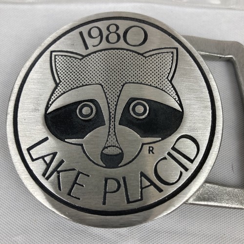 1980 Olympic Winter Games Lake Placid Pewter Dress Raccoon Belt Buckle NEW! - Picture 2 of 9