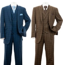 Men's Fancy Wool Feel Suit Check 2Button Jacket With Vest Flat fron Pant 5702V 7