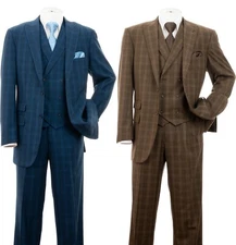 Men's Fancy Wool Feel Suit Check 2Button Jacket With Vest Flat fron Pant 5702V 7