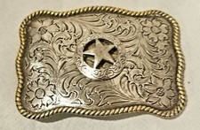 Nocona Belt Company Silver  Gold Belt Buckle Raised Star