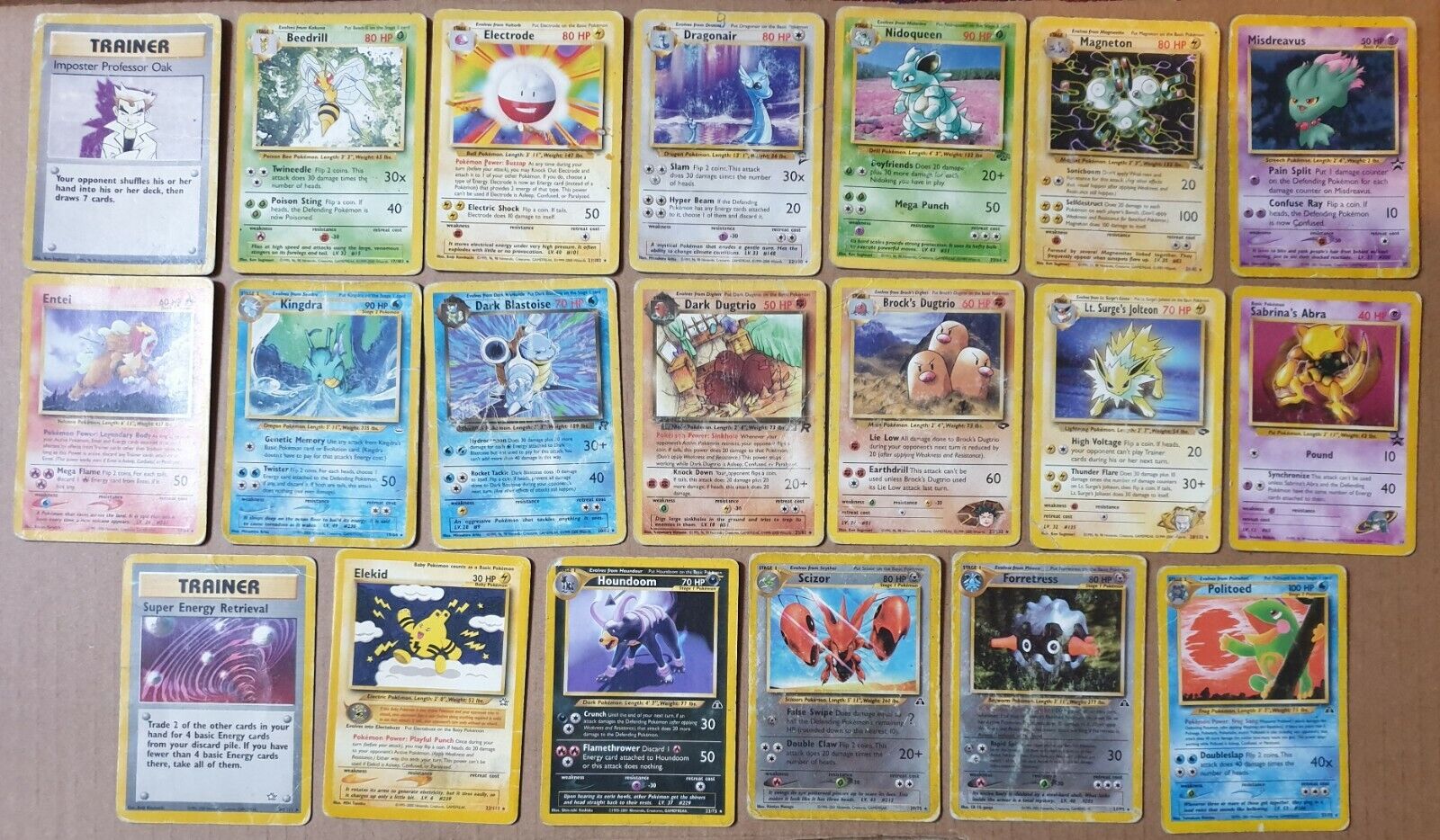 20 Rare Pokemon Cards Lot - 1995-2002 - Only English WOTC Cards