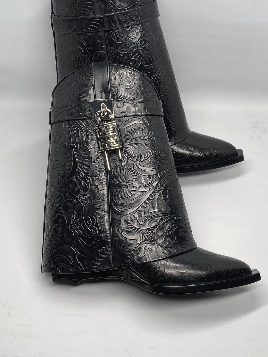 Givenchy Shark Lock Cowboy Ankle Boots In Western Leather size 39
