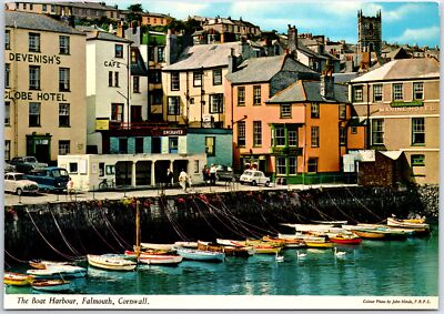VINTAGE CONTINENTAL SIZE POSTCARD THE BOAT HARBOUR AT FALMOUTH CORNWALL U.K.