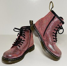 Dr. Martens Junior Boy/Girl 1460 Glitter Lace Up/Side Zip Boots Rose Brown US 10