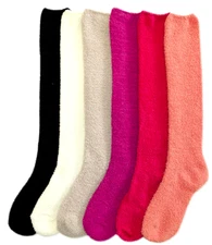 6 Pairs Bulk Women Pain Colorful Knee High Long Fuzzy Cozy Slippery Winter Socks