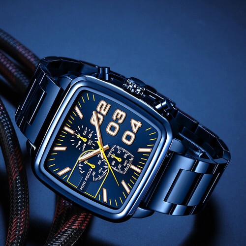 MINI FOCUS Men Rectangle Watch Luminous Wristwatch Big Number Boys Steel Watches - Picture 12 of 25