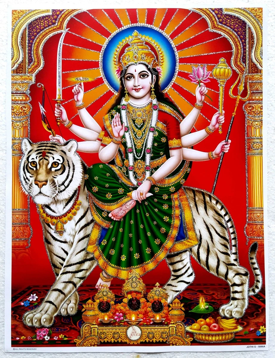 Hindu Religious Gliter Poster Mata Maa Ambe Amba Sherawali Durga ...