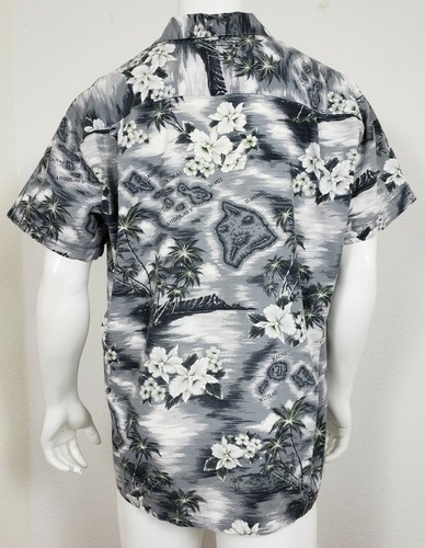 VTG KYs Mens Shirt Short Sleeve Button Hawaiian Floral Island Gray White Green - Picture 5 of 7