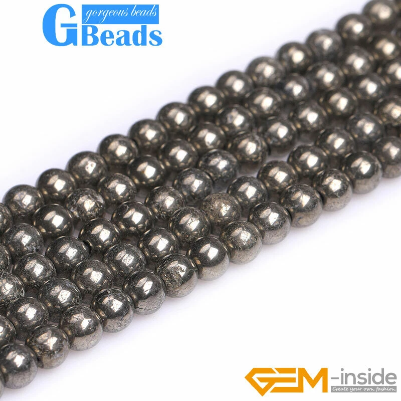 Natural Gray Pyrite Round Stone Beads Precious Jewelry Making Free Shippipping - Image 4 of 4