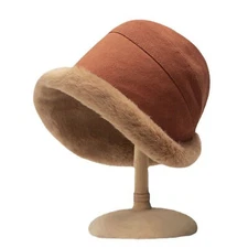 Winter Faux Fur Cap Bucket Hat Wide Brim Fluffy Plush Fisherman Foldable Soft US