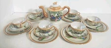 Vtg Japanese Geisha Dragon Iridescent Lusterware Teacup Teapot 19 Piece Tea Set 