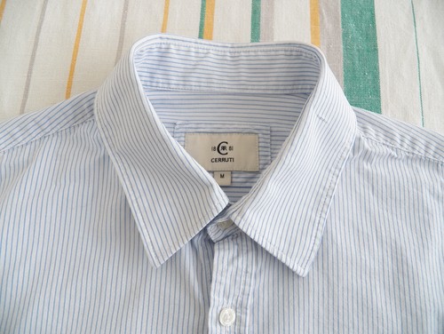 Cerruti 1881 Mens Shirt Size M white light blue pinstripe cotton long sleeve - Picture 3 of 8