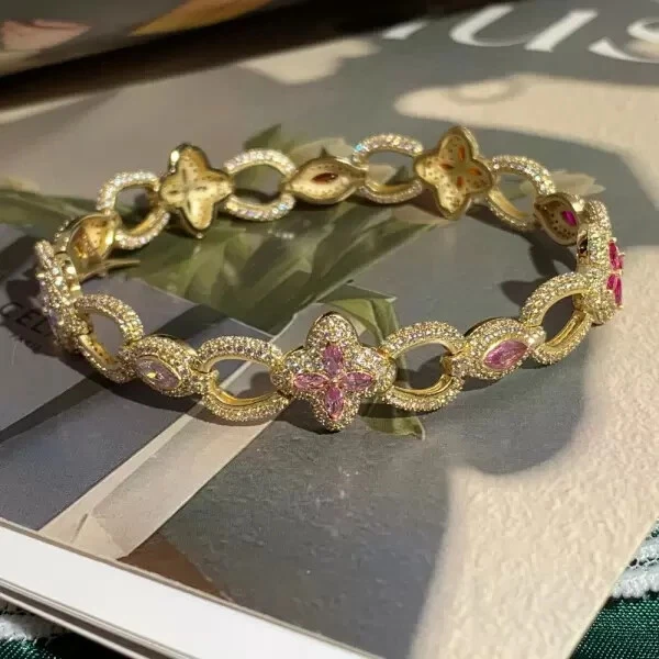 Brazalete Flor Zafiro Multicolor Creado en Laboratorio 12Ct Corte Marquesa VVS1/D 13MM Foto 3 de 4