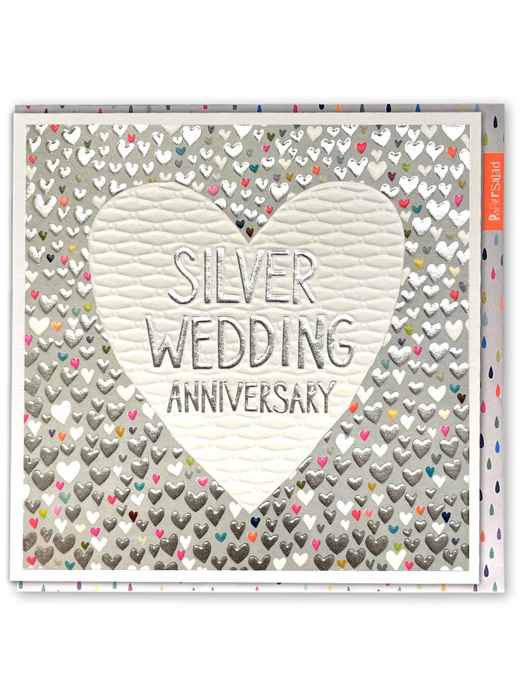 Paper Salad Pretty Foiled Silver Anniversary Card Cute Hearts Bright Neon Colour