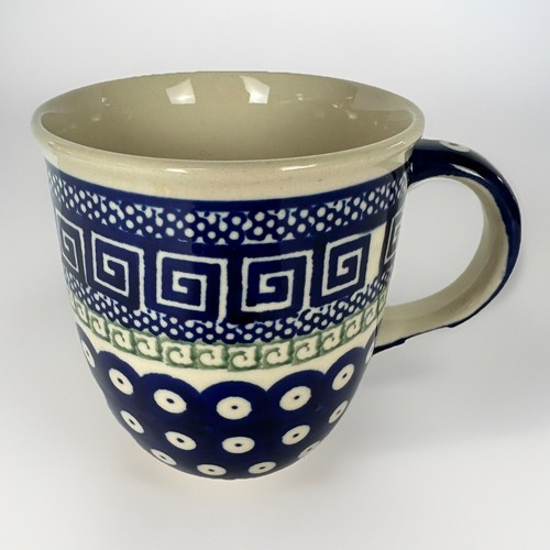 Polish Boleslawiec Pottery Mug 12 oz Cobalt Blue Green Hand Made In Poland - Picture 2 of 9