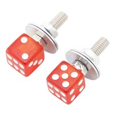2x Custom DICE License Plate Bolt Screw Red Plastic Motorcycle Chopper Bobber
