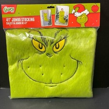 Grinch Christmas Stocking 41" Jumbo Plush Faux Fur Furry Fuzzy