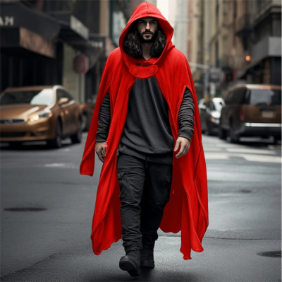 Men Hooded Cape Cloak Poncho Jacket Coat Fashion Streetwear Outwear Top