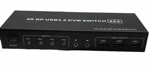 4 puertos 4K@60Hz Doble Mon HDMI y DisplayPort USB KVM Conmutador 4X2 KVM H2 - Imagen 2 de 2