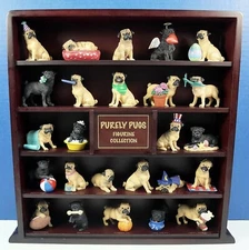 Rare Danbury Mint Purely Pugs Figurine Collection Set of 25 in Wood Display Case