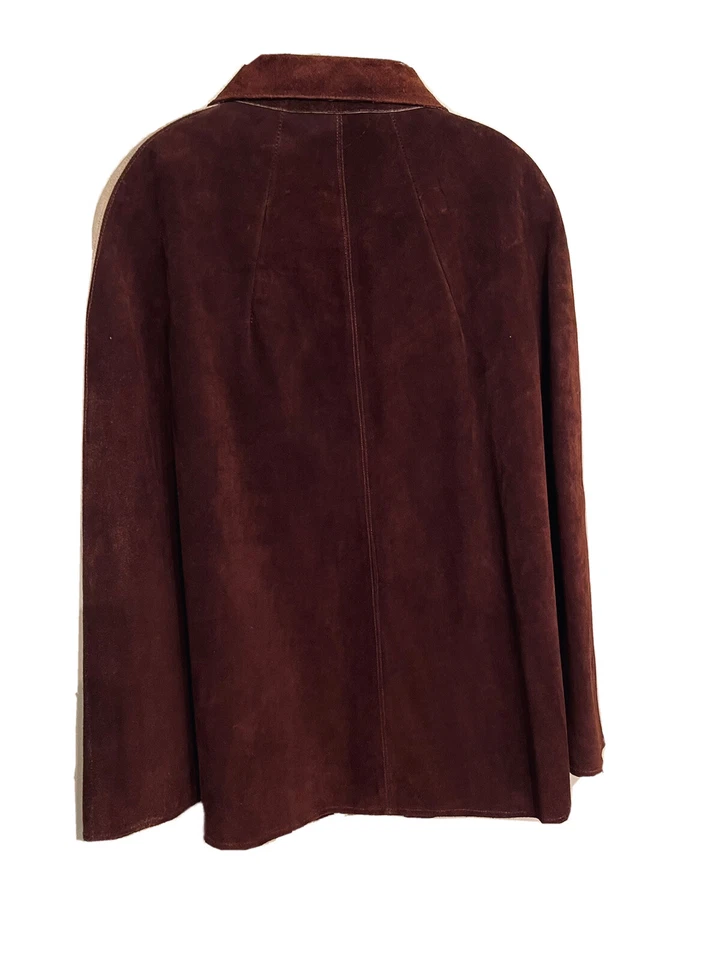 Poncho cabo México vintage couro camurça genuíno marrom creme hippie BoHo tamanho único - Imagem 4 de 4