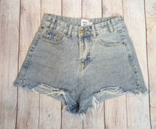 Princess Polly Women Cut Off Jean Shorts Blue Denim Cotton High Waist Raw Hem 4