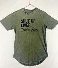 Smart Mouth T- Shirt Adult Size Medium Green Vintage Wash Shut Up Liver