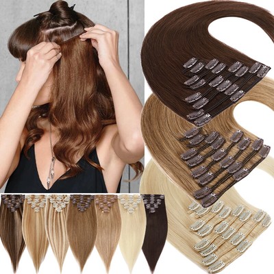 CLEARANCE Clip in Real Remy Russian Human Hair Extension 8PCS 18CLIPS Full Head