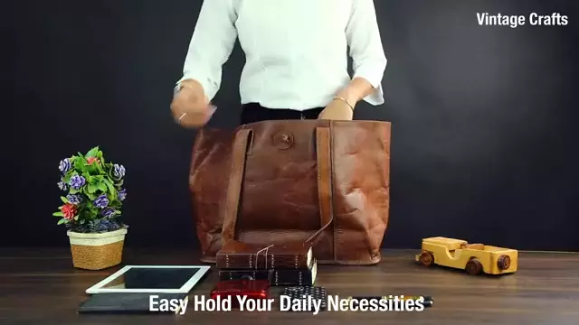 Genuine Brown Leather Tote Vintage Shoulder Purse for Women's Office Laptop Bag - Image 2 of 4