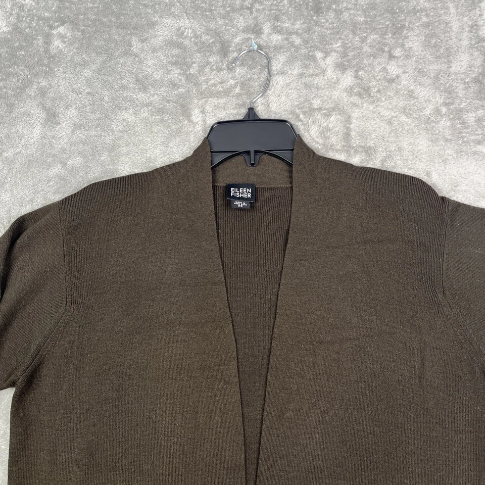 De colección. Cárdigan para mujer Eileen Fisher XS suéter de lana frente abierto marrón defecto liso Foto 2 de 4