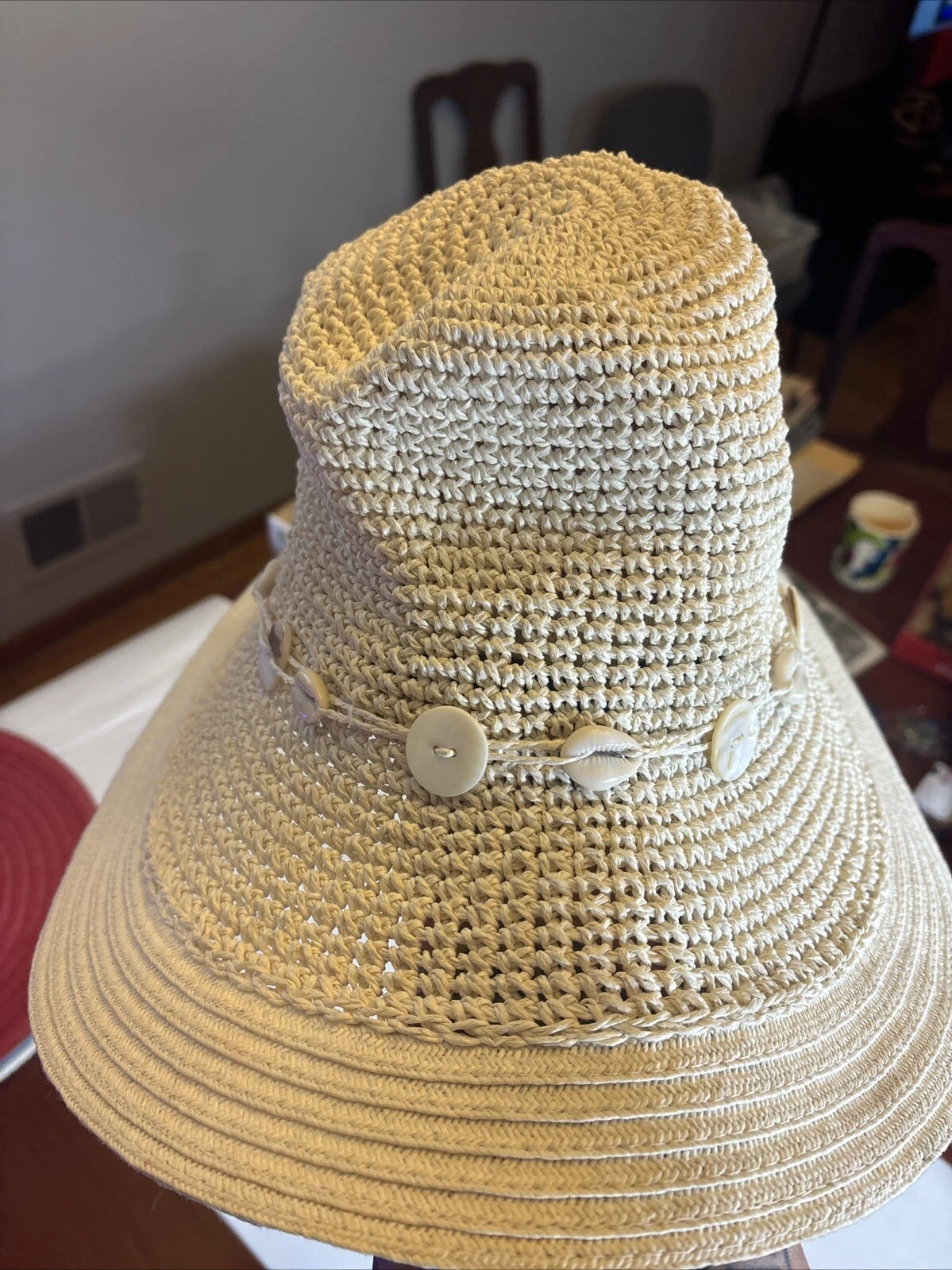 Panama Jack Women's Crocheted Toyo Sun Hat 4" Brim One Size Beach Summer Bow