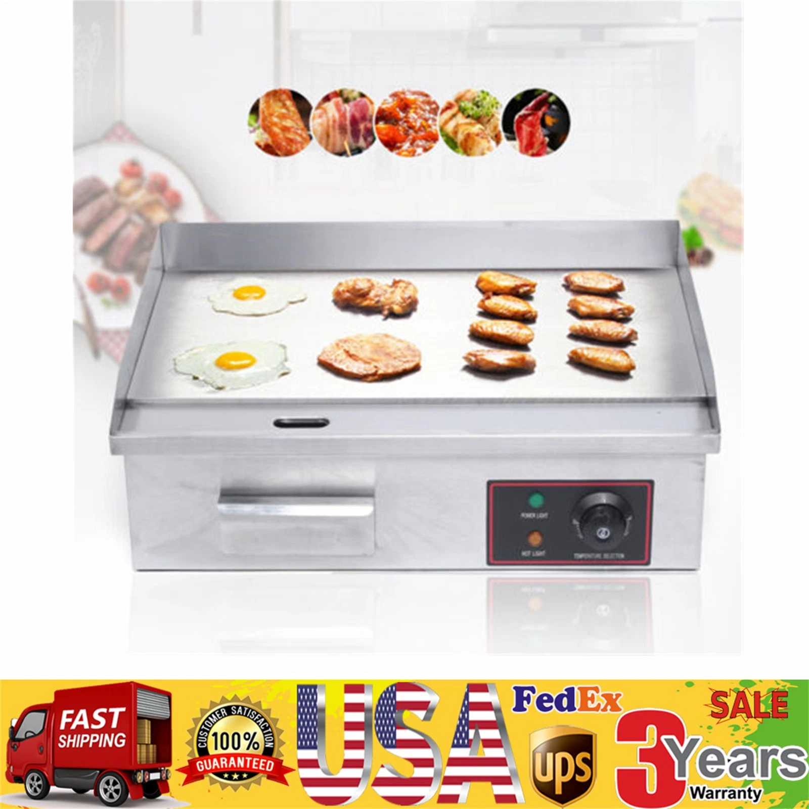 22" 3000W Commercial Electric Griddle Flat Top Grill Hot Plate BBQ Countertop.