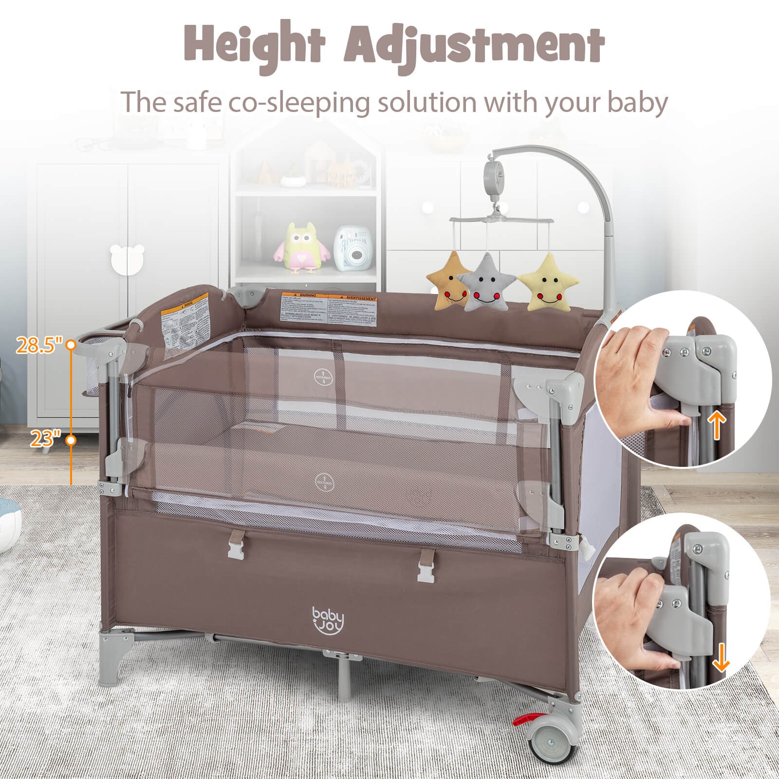 5-in-1 Portable Pack and Play w/ Diaper Changing Table Playpen Bedside Sleeper