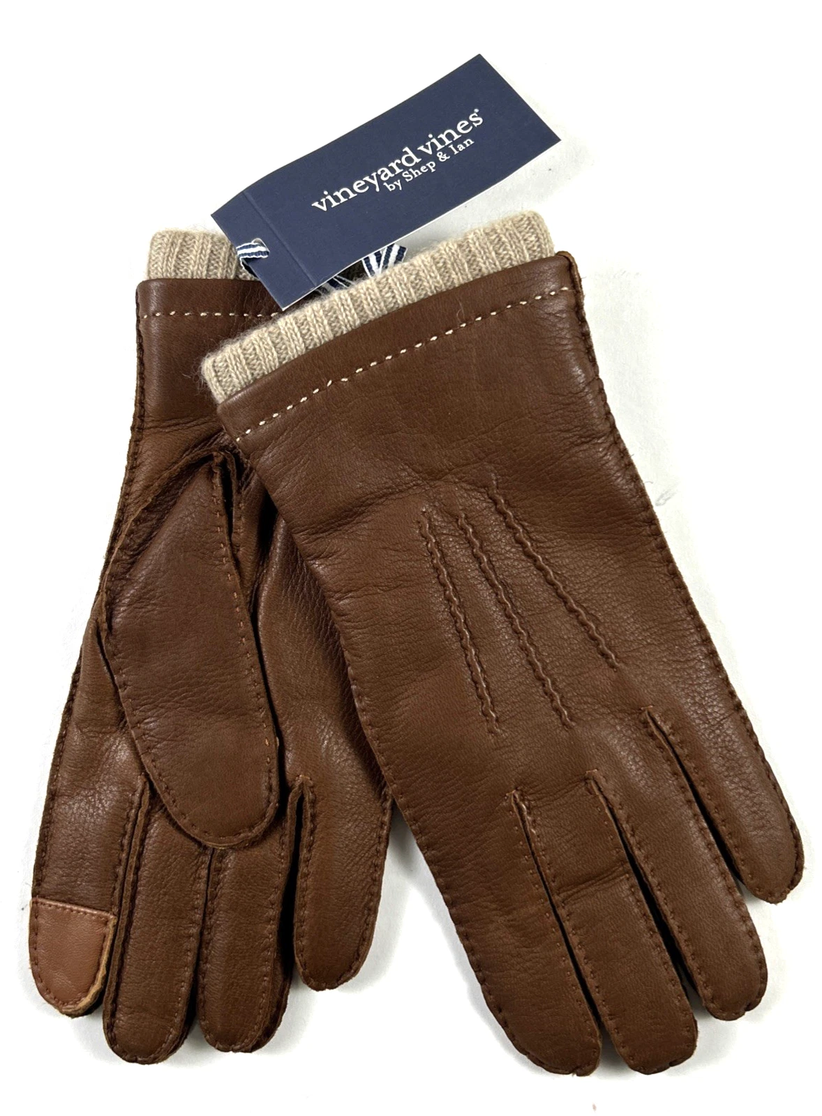 NEW VINEYARD VINES Size S/M Men's Gloves Brown Leather Cashmere Lined E-TIP $128