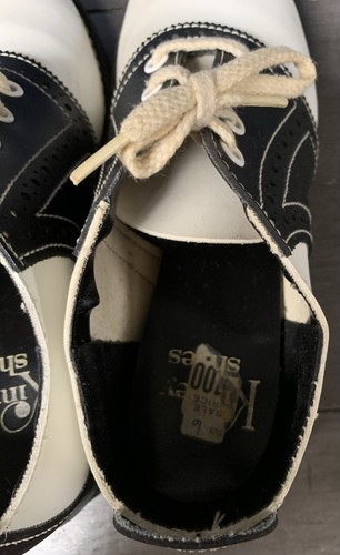 C8 1960s KINNEY SADDLE SHOES BLACK WHITE LEATHER WOMENS SZ 6 SOCK HOP HAPPY DAYS - Picture 17 of 20