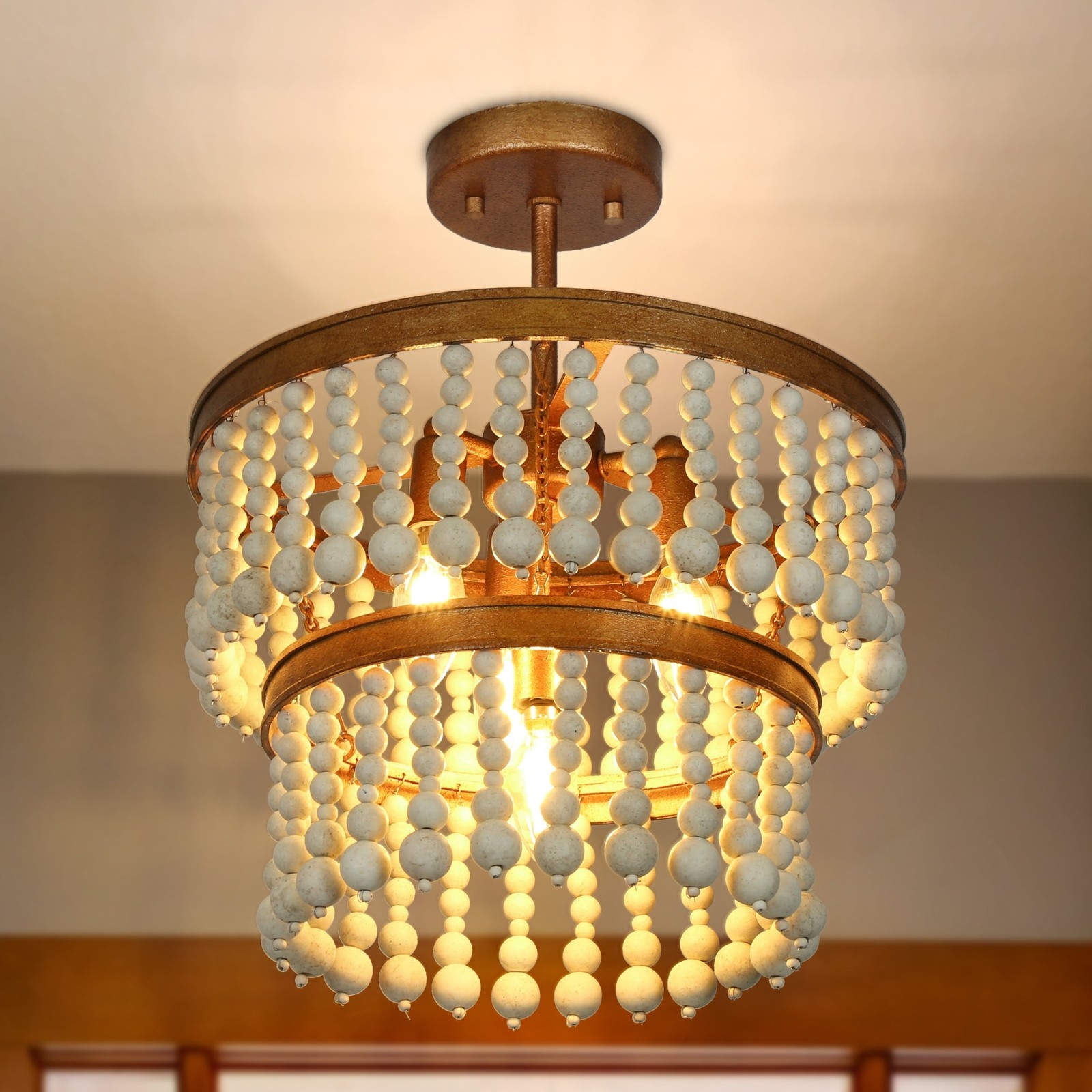 Modern 2-Tier Drum Semi-Flush Mount Chandelier by Coasa