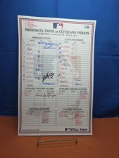  Minnesota Twins Vs Cleveland Indians Line Up Card  3 Autographs Jacobs Field 