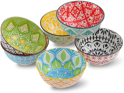 Porcelain Dessert Bowls Cereal Bowl - Ceramic Bowl Set of 6 - Colorful Small Bow