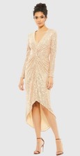 Mac Duggal 26549 Gold Sequined High Low Front Twist Dress, Size 2  MSRP $298