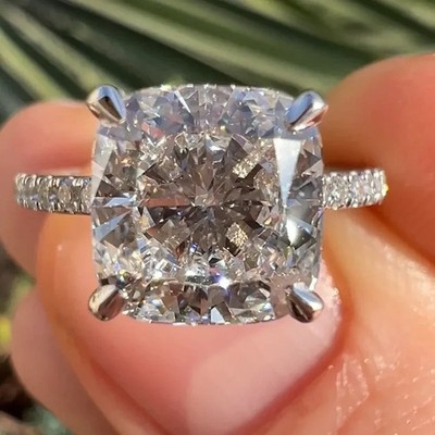 12.66 Ct Cushion Cut White Diamond Hidden Halo Engagement Ring In 925 Silver