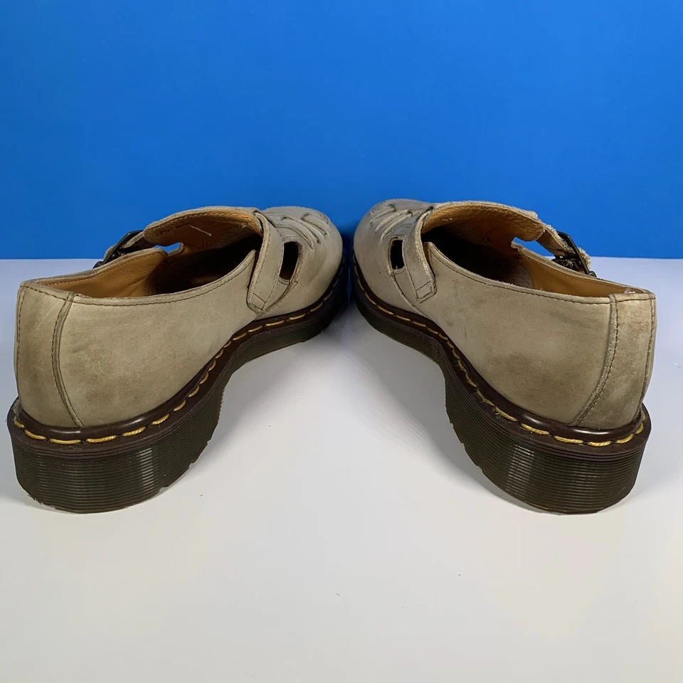 Zapatos Dr Martens De Colección Años 90 Hebilla Tejida Para Hombres 9 Gamuza Piedra Mary Jane Inglaterra Foto 4 de 4