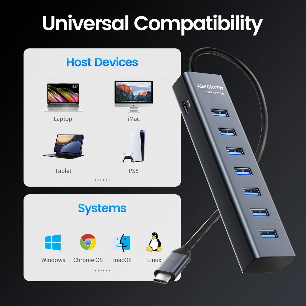 USB C to USB Hub Multiport Adapter, Aluminium 7-in-1 USB C Hub Multiport Adap...