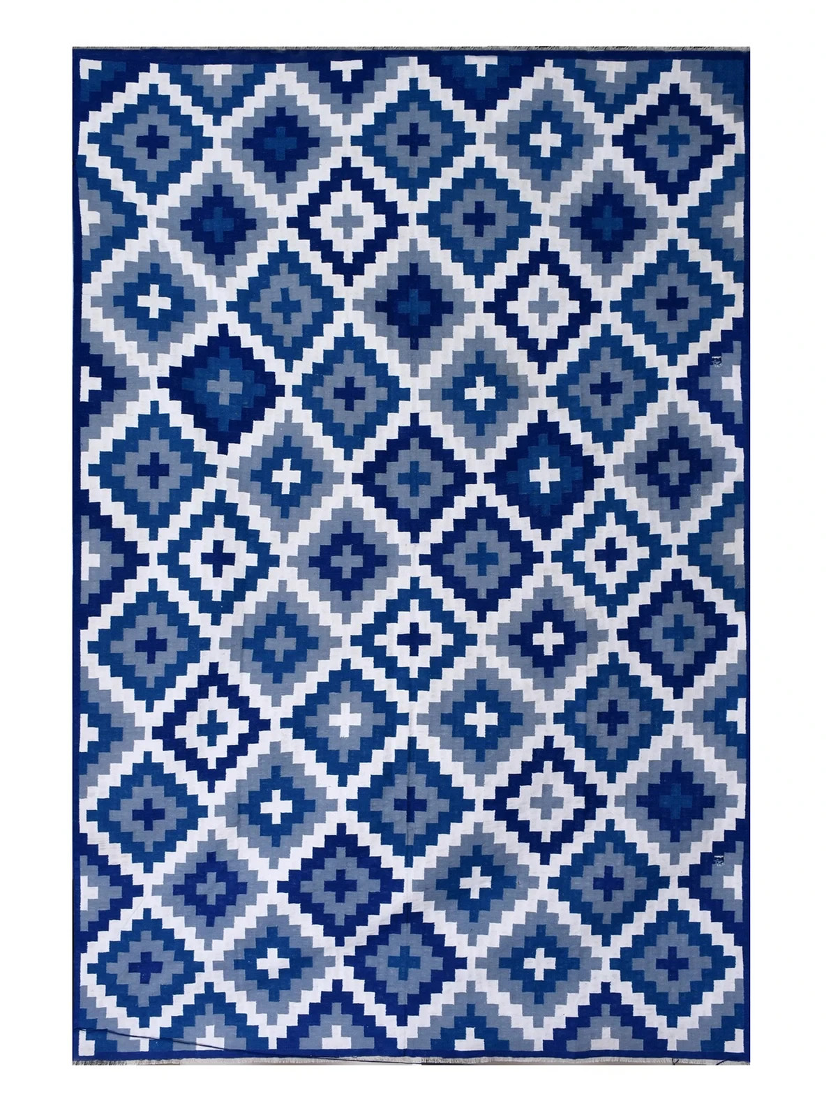 Custom Hand Knotted Cotton Dhurrie Rug Color Blue and White Design Carpet Rug