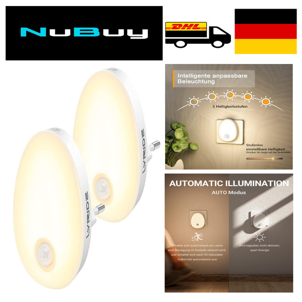 Nachtlicht Steckdose Bewegungsmelder Dimmbar 2 StüCk Warmweiß Led-image