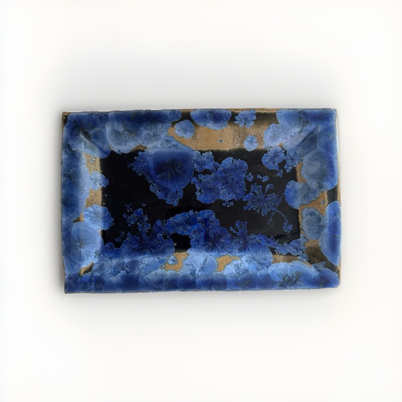 Doug Johnson Pepperwood Blue Crystalline Pottery Tray with Rain Cloud Signed