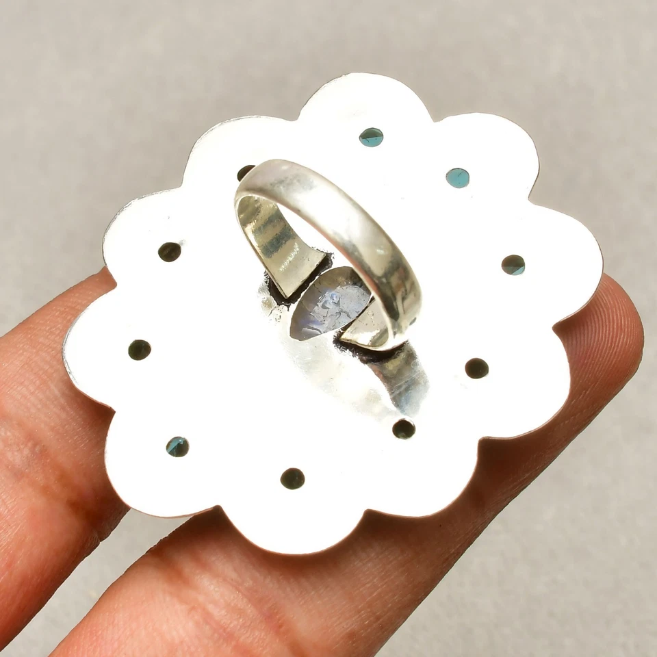 Anello gioiello in argento sterling 925 con pietra di luna arcobaleno misura 5,5 - Immagine 4 di 4