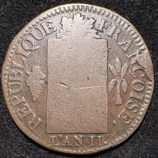 1793 France 1 Sol BB Error Die Crack Cud