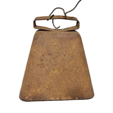 Vintage Rustic Metal Cow Bell Dinner Chime 4.5"  Brown Rusted Patina Farm