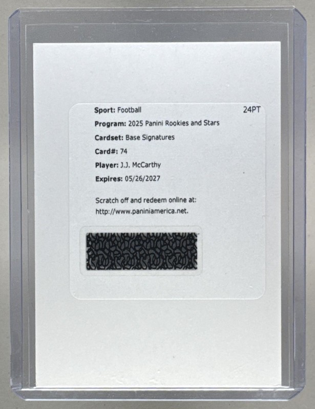 J.J. McCarthy 2025 Panini Rookies & Stars #74 Signatures Auto