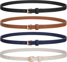 4 Pack Skinny Women Leather Belt Dresses Thin Waist Belt Jeans Pants W/ Gold